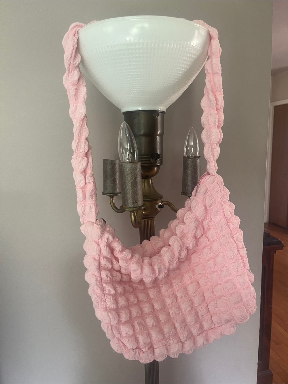 Soft Pink Textured Shoulder Bag